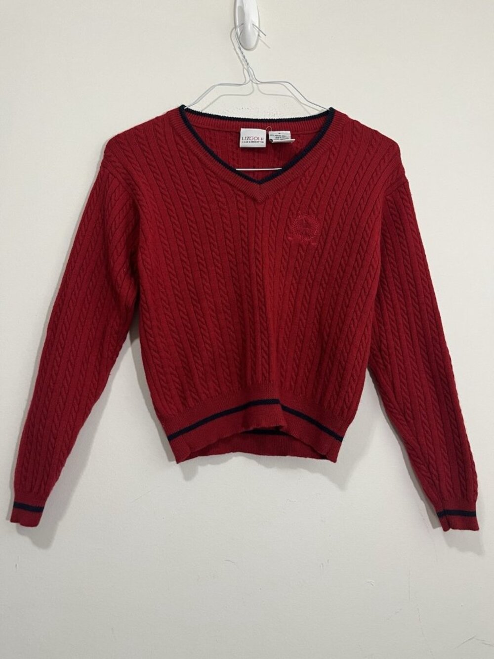 Vtg 90s Liz Claiborne Golf Cable Knit Lambswool Sweater United Kingdom Preppy M